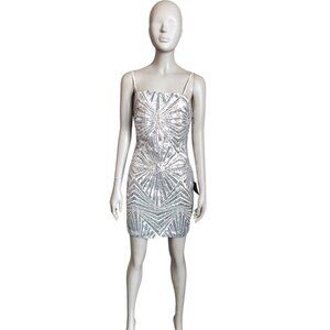 NWT Lulu’s Silver and Tan Sequin A Line Dress